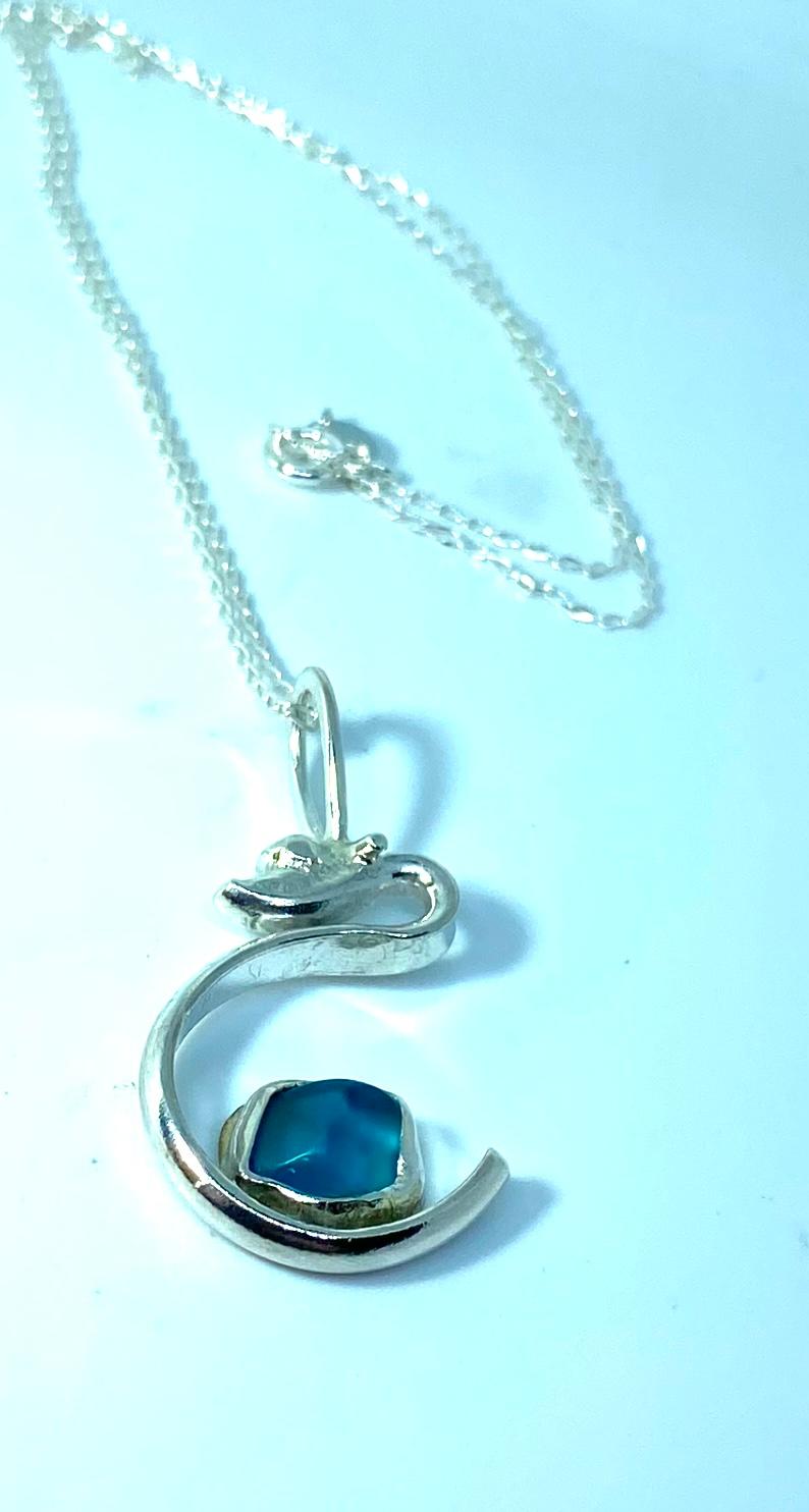 AquaBlueSeaGlassSilverNecklace2Coastal Shore Designs Norfolk