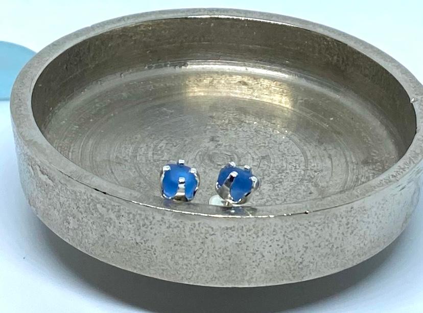 BlueSeaGlassStudSterlingSilverEarringsj4Coastal Shore Designs Norfolk