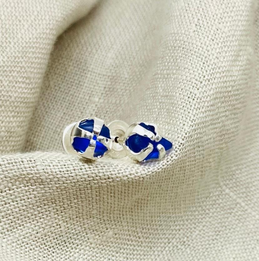 Blue Sea Glass Silver Studs