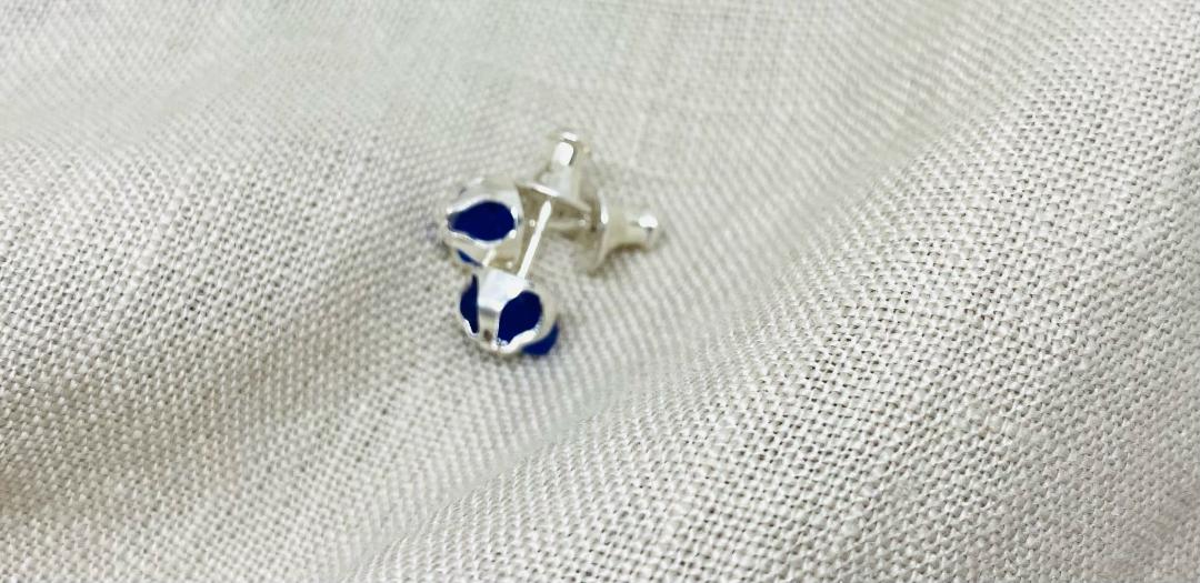 Blue Sea Glass Studs Earrings