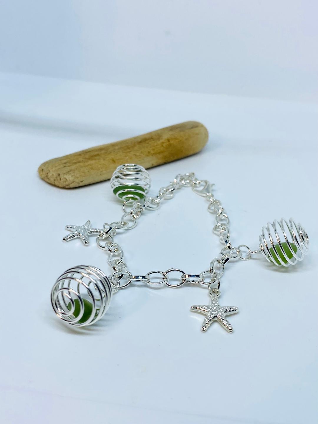 ChunkySeaGlassGreenCharmBracelet1-Coastal Shore Designs - Norfolk