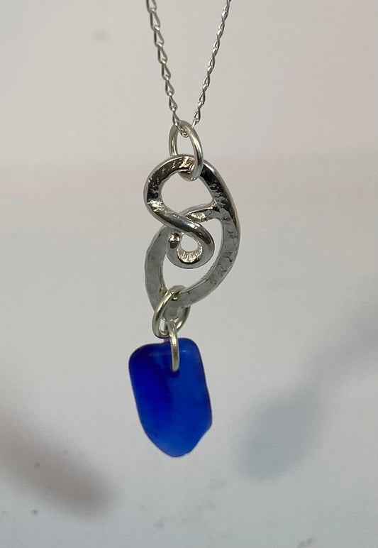 CobaltBlueSeaGlassandSterlingSilverNecklaceinNatureDesign1-Coastal Shore Designs - Norfolk