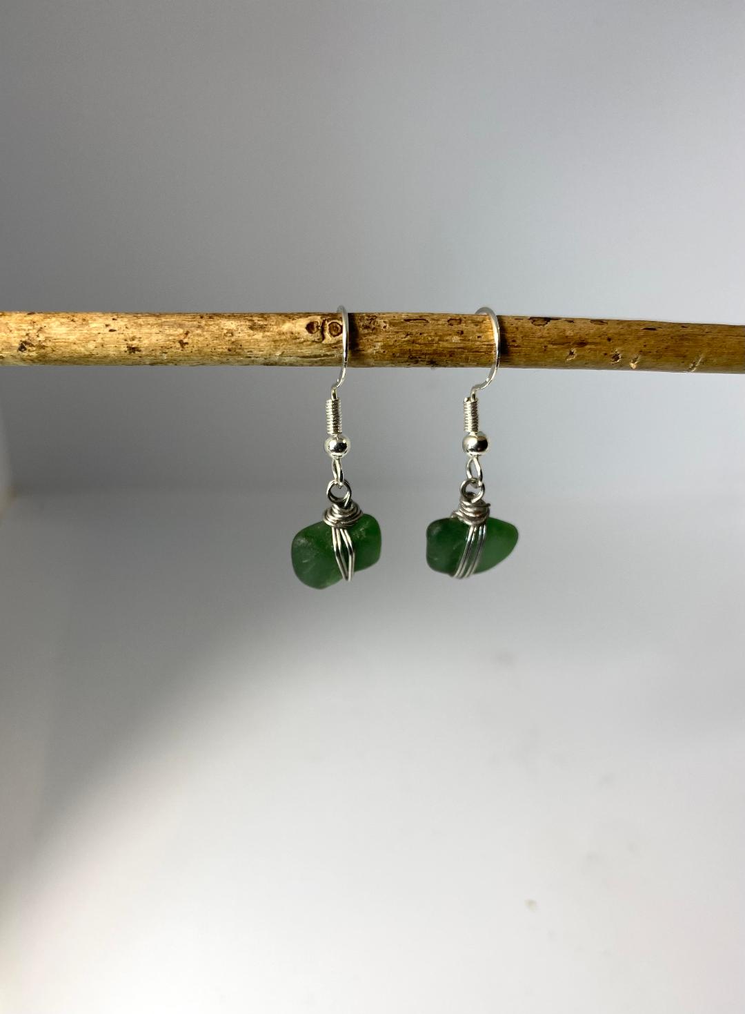 DarkGreenSeaGlassEarringswithSilverToneWireWrap-CoastalShoreDesigns-Norfolk2