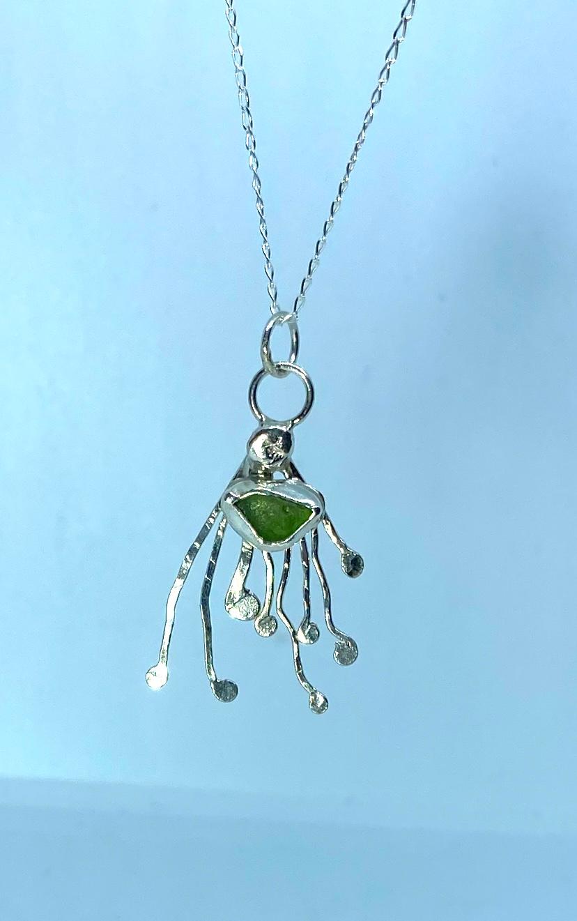 GreenSeaGlassOctopusSilverNecklace1 Coastal Shore Designs Norfolk