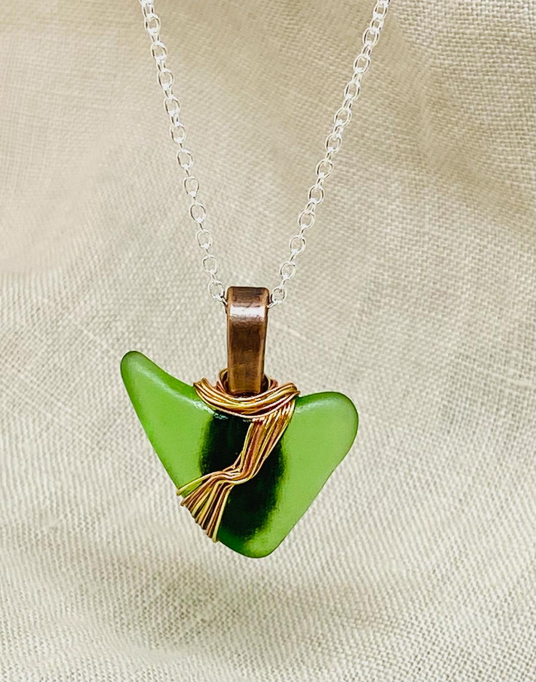 Green Sea Glass Small Triangle Necklace.j