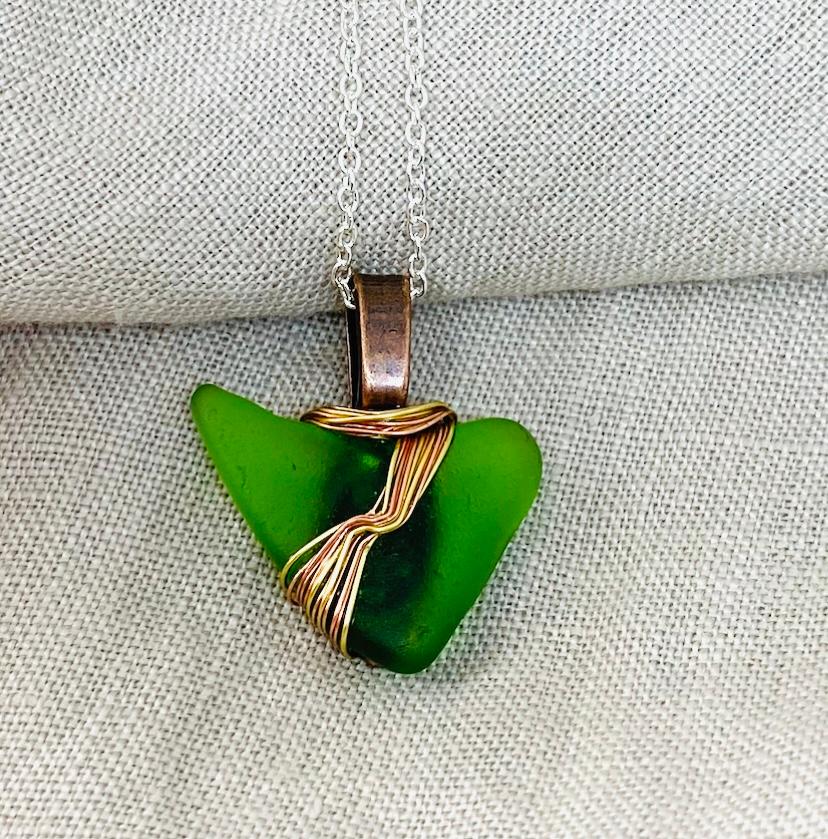 Green Sea Glass Small Triangle Necklace.j