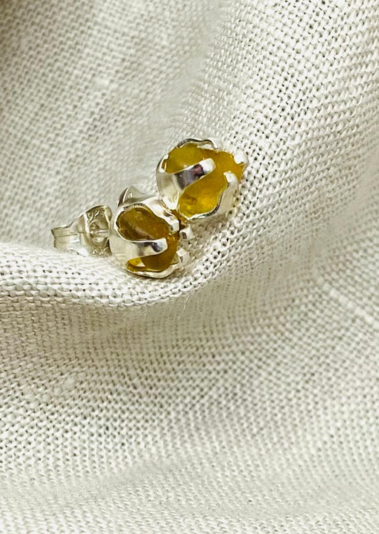 Amber Sea Glass Silver Studs in Sterling Silver