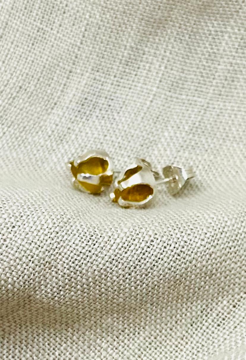 Amber Sea Glass Silver Studs in Sterling Silver