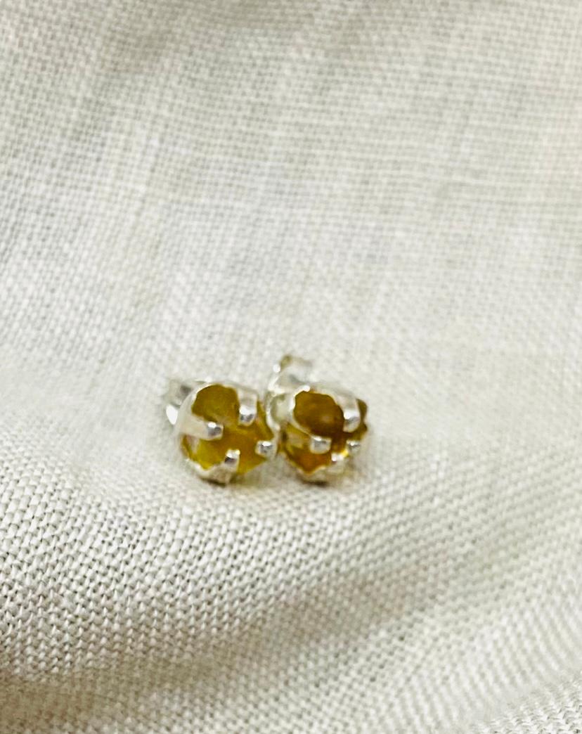 Amber Sea Glass Silver Studs in Sterling Silver