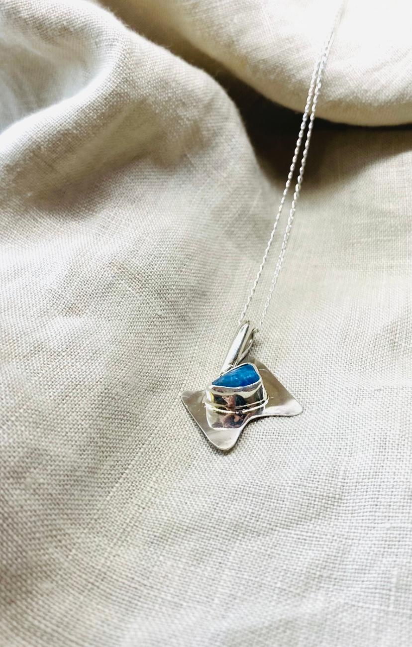 Aqua Sea Glass Necklace is Sterling Silver