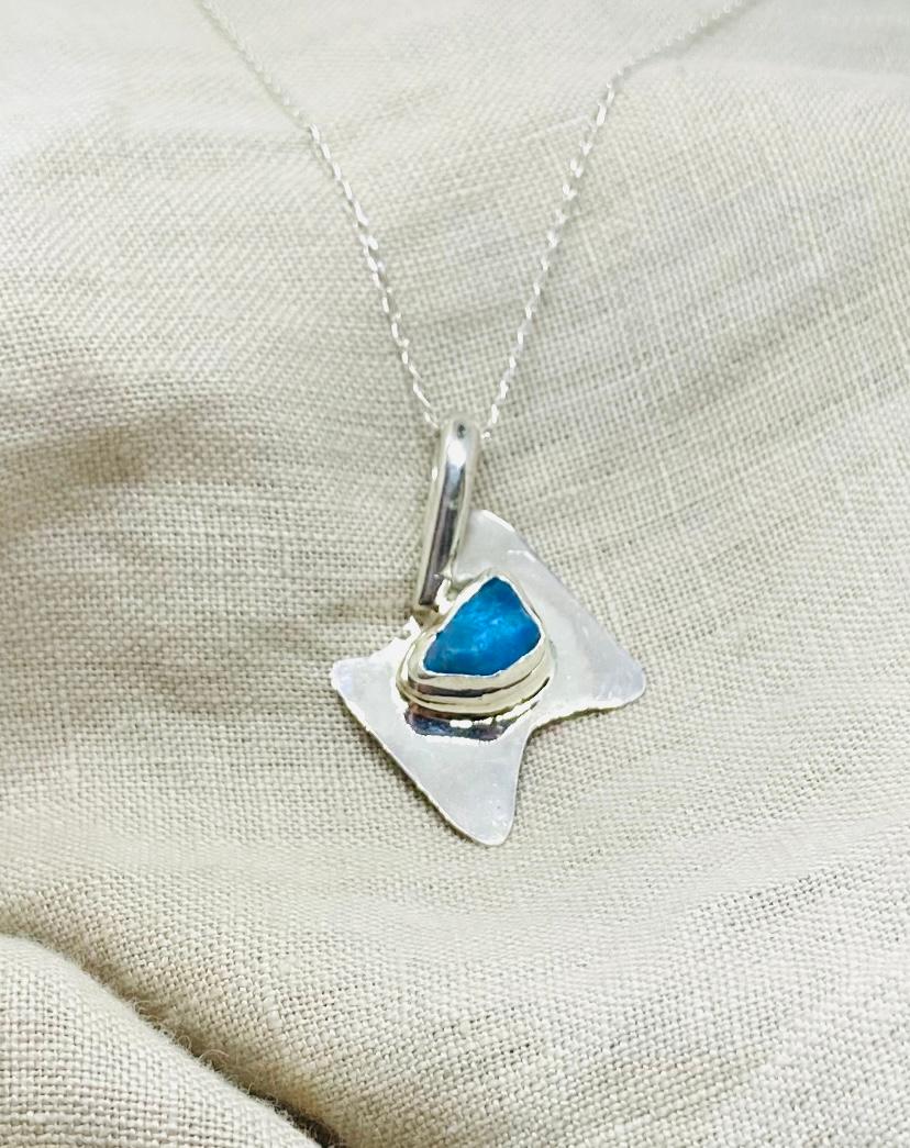 Aqua Sea Glass Necklace is Sterling Silver