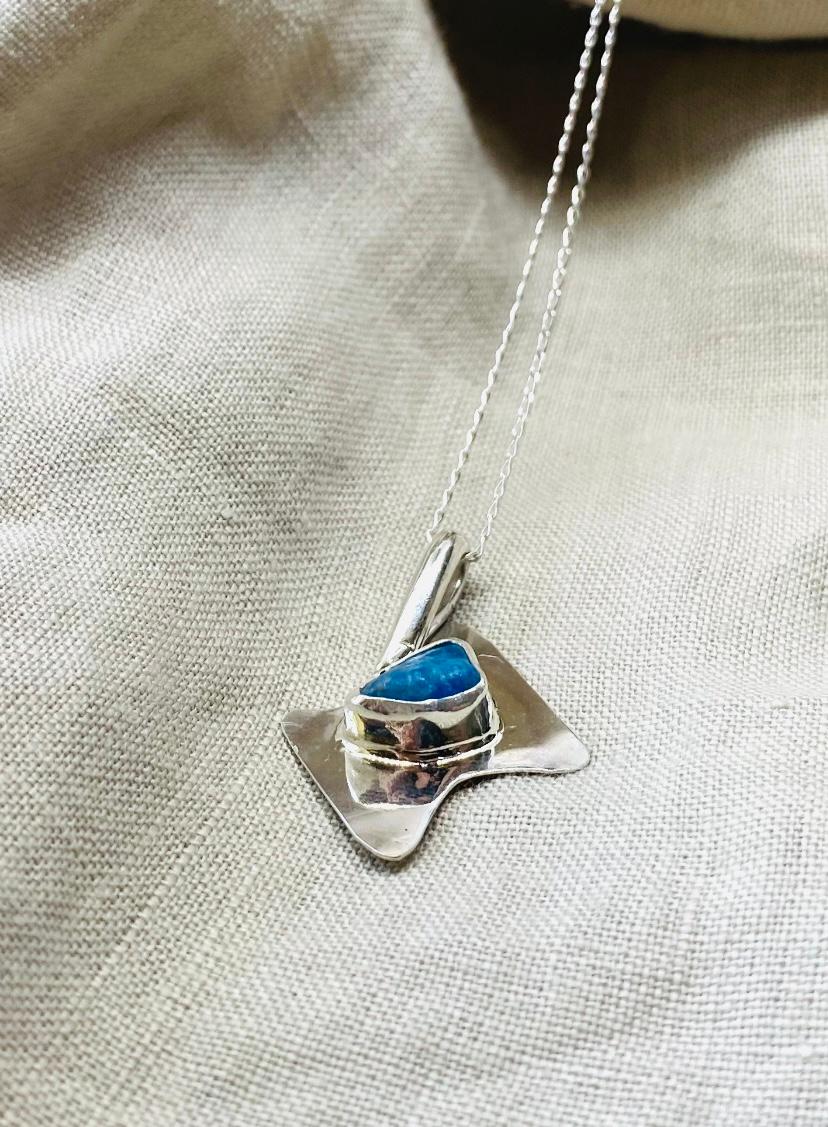 Aqua Sea Glass Necklace is Sterling Silver