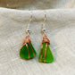 Kelly Green Sea Glass Earring with Copper Tone Wire Wrap