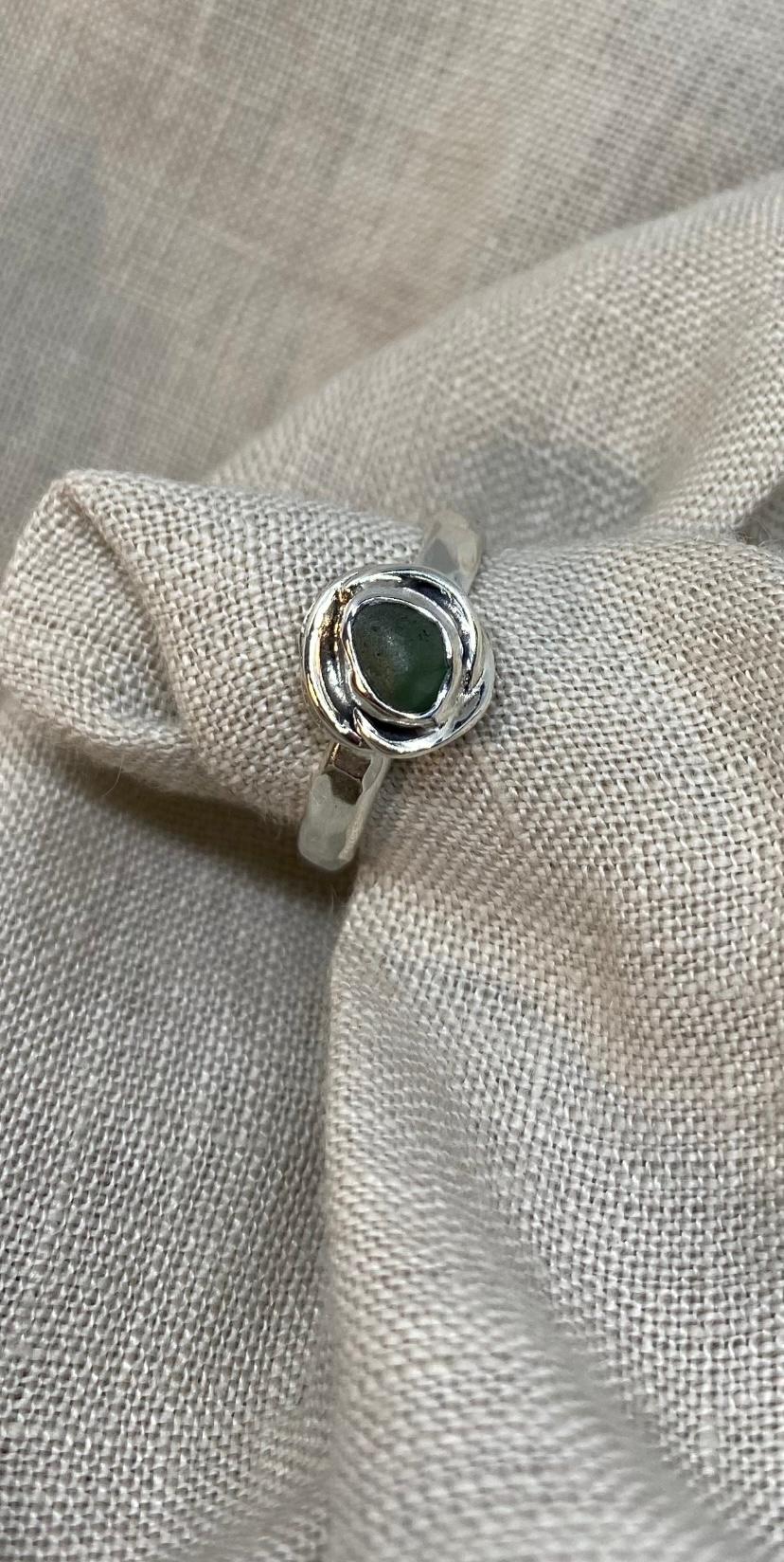 Sterling Silver Green Sea Glass Ring