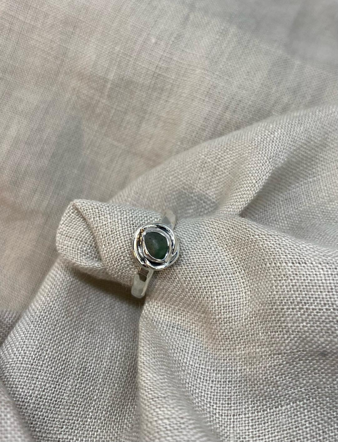 Sterling Silver Green Sea Glass Ring