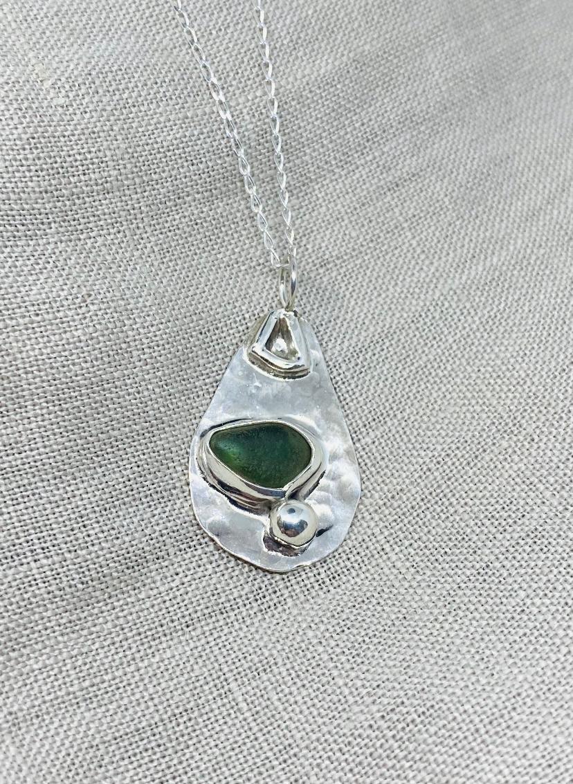 Sterling Silver Green Sea Glass Necklace