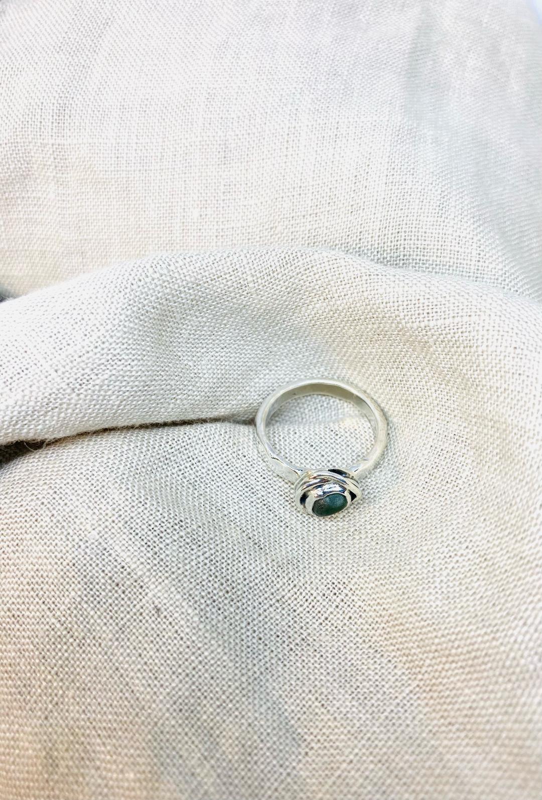 Sterling Silver Green Sea Glass Ring