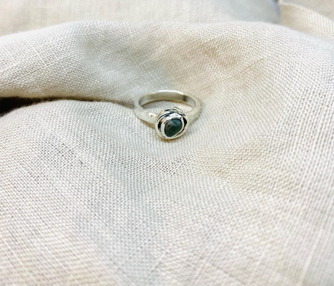 Sterling Silver Green Sea Glass Ring