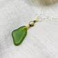 Green Drop Sea Glass with Gold Wire Wrap