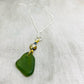 Green Drop Sea Glass with Gold Wire Wrap