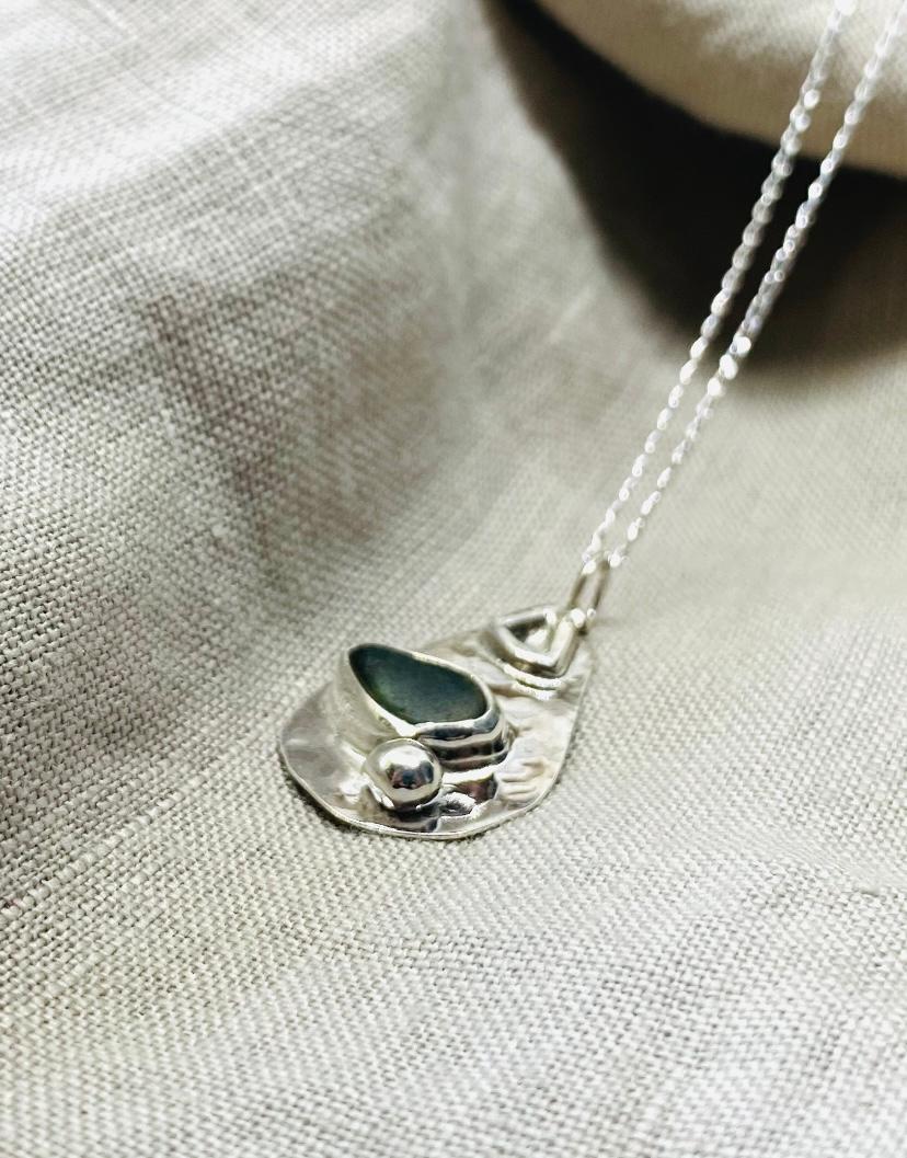 Sterling Silver Green Sea Glass Necklace