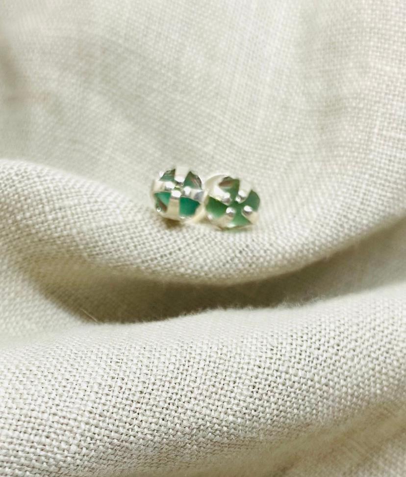 Green Sea Glass Silver Studs