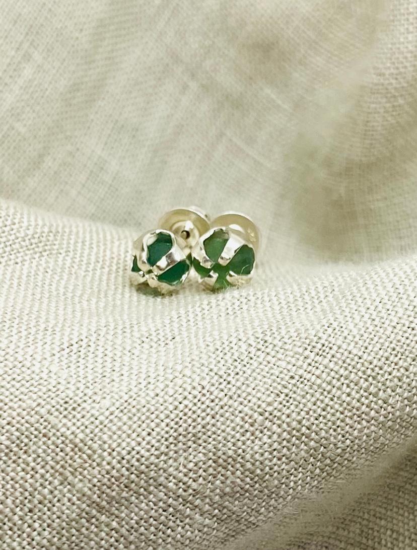 Green Sea Glass Silver Studs