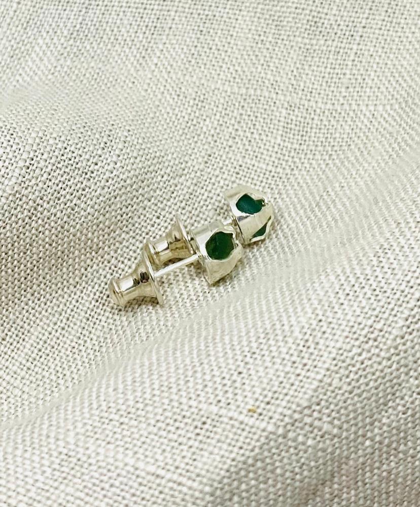 Green Sea Glass Silver Studs