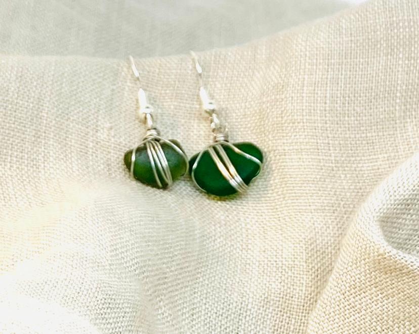 Sea Glass Earrings in Dark Green