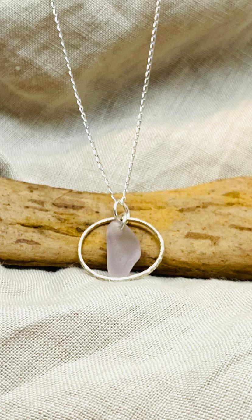 Sterling Silver Sea Glass Necklace in a Lavender Colour