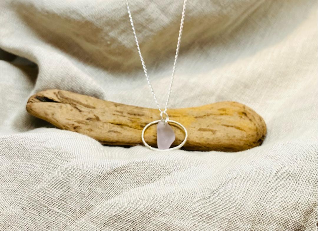 Sterling Silver Sea Glass Necklace in a Lavender Colour