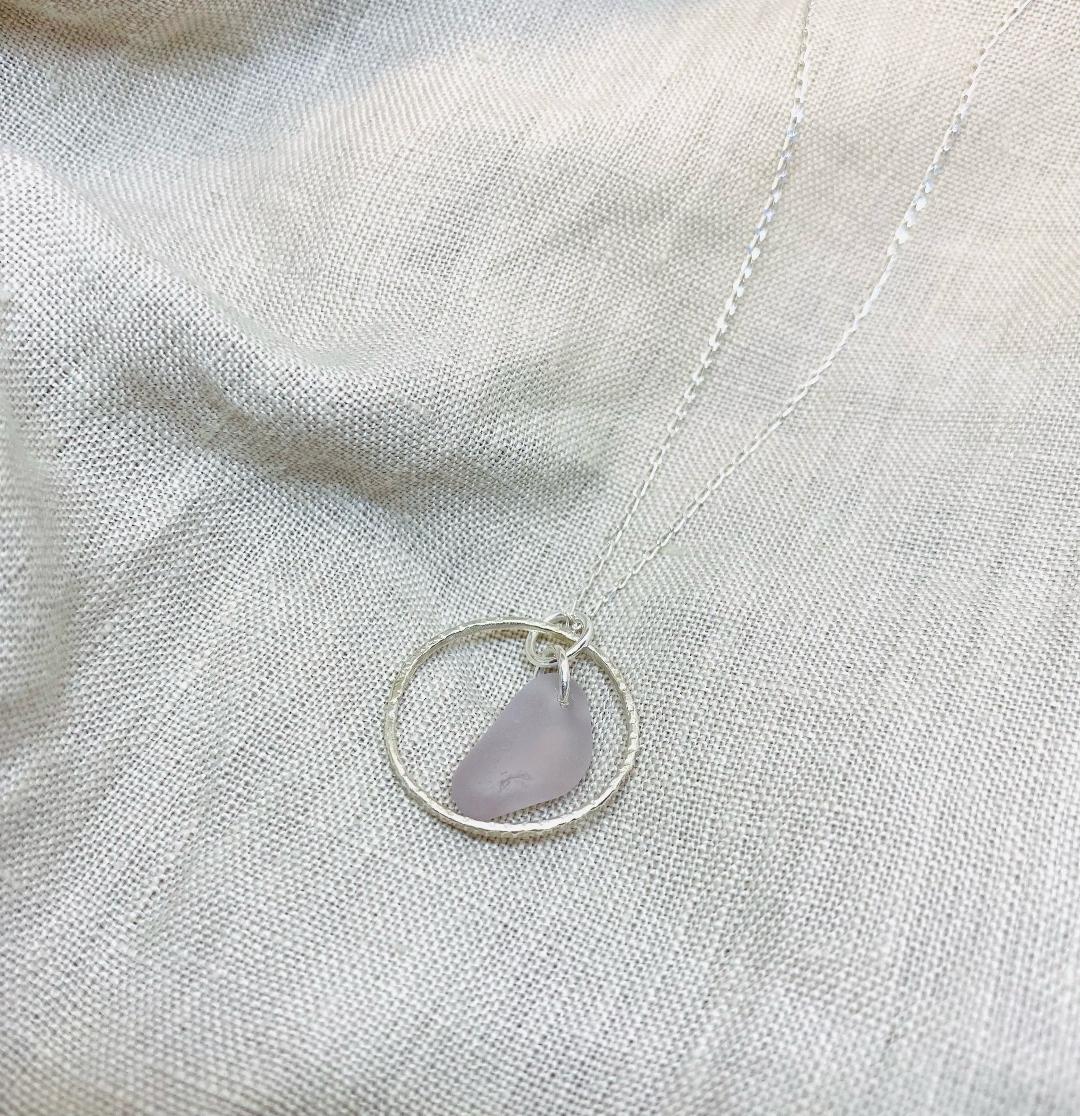 Sterling Silver Sea Glass Necklace in a Lavender Colour