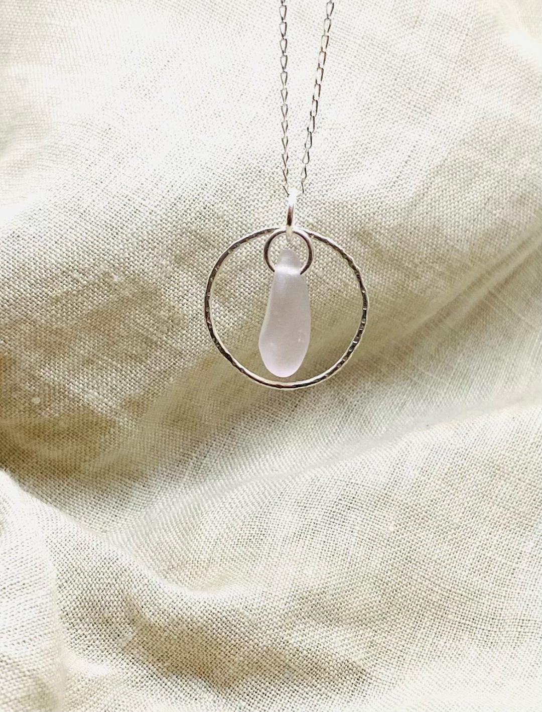 Sterling Silver Sea Glass Necklace in a Lavender Colour