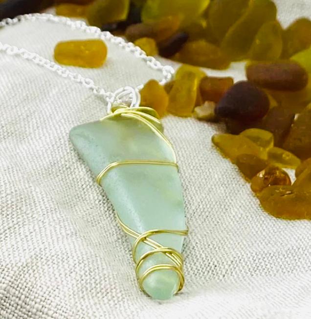 Seafoam Colour Sea Glass Necklace