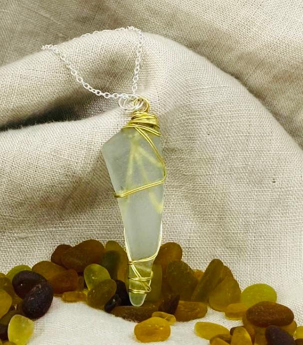 Seafoam Colour Sea Glass Necklace