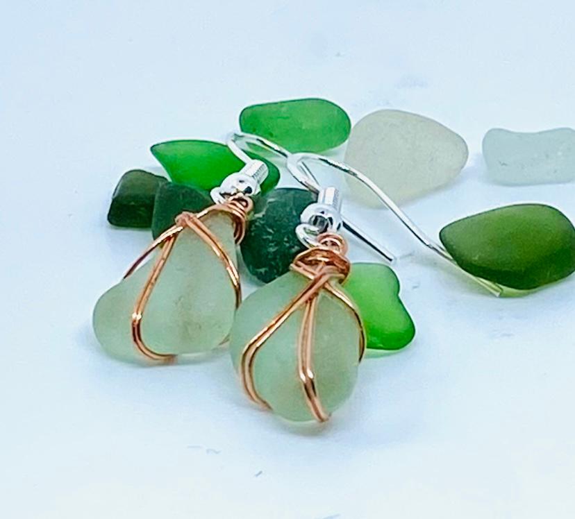 Sea Foam Colour Sea Glass Drop Earrings