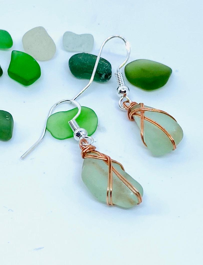 Sea Foam Colour Sea Glass Drop Earrings